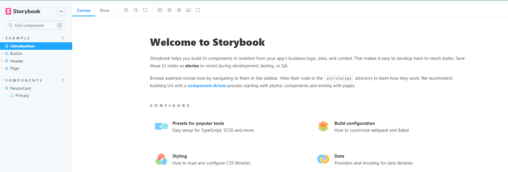 Storybook for person card